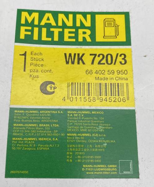 Kraftstofffilter MANN-Filter  WK 720/3